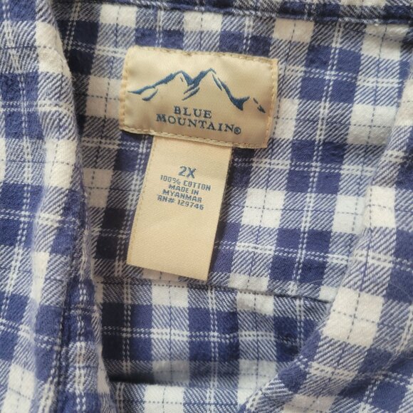 Blue Mountain 2X Blue & White Plaid Long-Sleeve Button-Up Shirt 100% Cotton - Picture 2 of 2